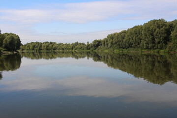 Fototapeta premium river in summer for fishing and recreation natural landscape in Russia