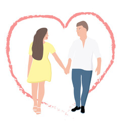 Couple in love. Girl and guy on a white background. Holding hands. Love.