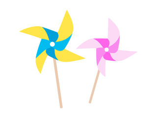 風車 イラスト 青 ピンク