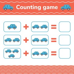 Obraz premium Blue car. Counting Game for Children card. Bright vector illustration