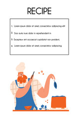 The cook prepares the soup. Flyer template for cafes, restaurants. Vector illustration in hand drawing style