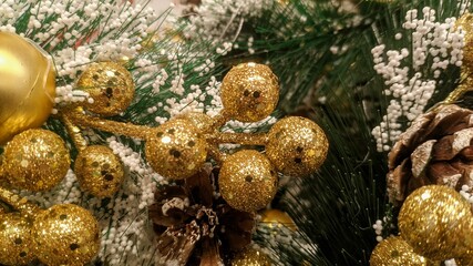 Golden Christmas ball, decoration of the festive interior