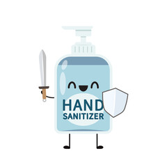 Hand sanitizer character. Alcohol gel. Washing alcohol gel used against viruses, bacteria, flu, coronavirus. Waterless hand cleaner. Flat style vector illustration isolated on white background.
