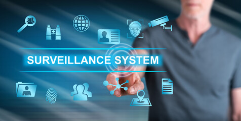 Man touching a surveillance system concept