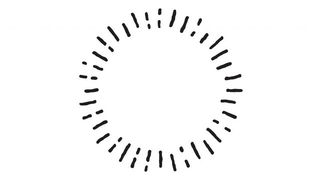 Abstract funny hand drawn radial lines on white background. Cartoon cute element in trendy vintage stop motion style. Seamless loop doodle sketch animation for creative design project.
