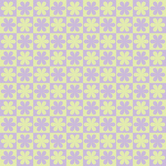Chess table seamless pattern with geometric flowers. Simple and trendy flat vector illustration in retro style. Colorful background, 60s, 70s, hippie aesthetic