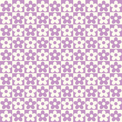 Chess table seamless pattern with geometric flowers. Simple and trendy flat vector illustration in retro style. Colorful background, 60s, 70s, hippie aesthetic