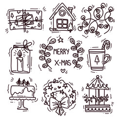 Cute set with christmas elements. Vector illustration.