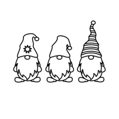 Christmas Gnomes set vector outline illustration. Cut template