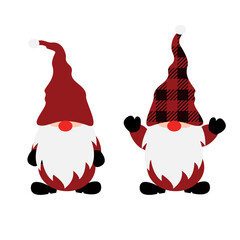 Christmas Gnomes set vector illustration. Winter tartan hat red gnomes