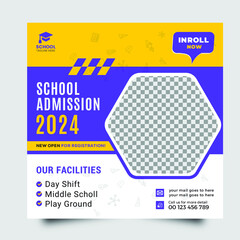 Back to school admission promotion banner. school admission template for social media