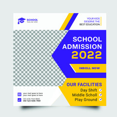 School admission social media post banner design. back to school social media post banner design set. Back to school admission promotion banner. school admission template for social media