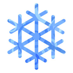 A blue snowflake isolated on a white background. Cartoon cold crystal. The blue contour is a mosaic. The symbol of winter. A sign of the New Year and Christmas. Vector illustration.