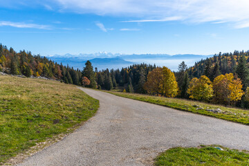 route de montagne avec vue sur les Alpes