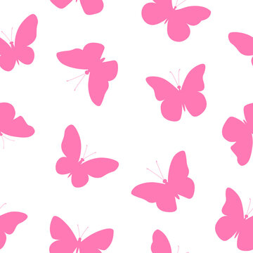 Seamless pattern pink butterflies silhouettes vector illustration