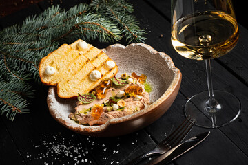 Canard Foie gras Pate made of the liver of a duck or goose with toasted bread slices © Maksim Shebeko