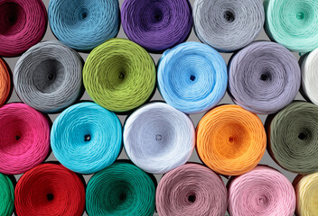 Skeins of colorful threads for needlework.