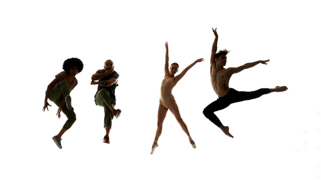 Couple dancing hip hop and classical ballet couple