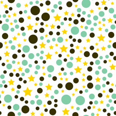 Seamless pattern with circles and stars on a transparent background