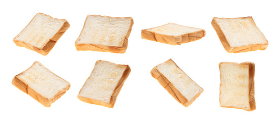Slices toast bread on white background