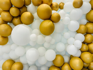 Festive balloons white and gold decoration as background