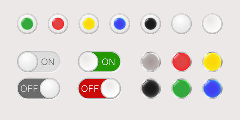 A set of buttons, including radio buttons, switches. 3 D. Vector illustration. - obrazy, fototapety, plakaty