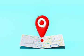 Location icon on the map, for traveling during the long weekend . 3d rendering