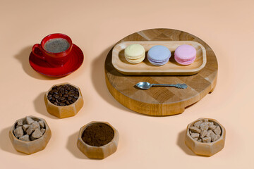 Coffee with dessert on a bright colored 