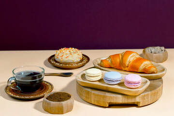 Black espresso coffee in a cup on the background