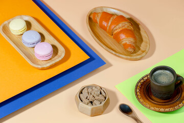 Black espresso coffee in a cup on the background