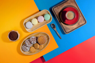 Black espresso coffee in a cup on the background