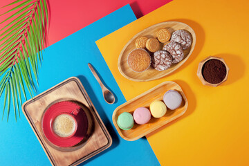 Black espresso coffee in a cup on the background