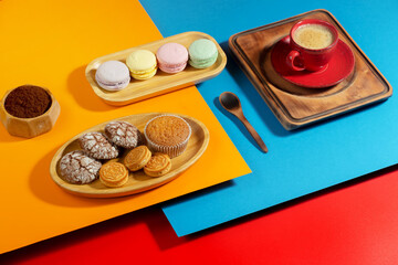 Black espresso coffee in a cup on the background