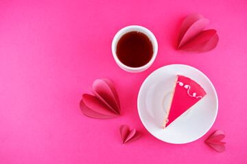 Red nut merengue cake in a plate for Valentine's day
