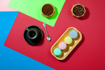 Black espresso coffee in a cup on the background