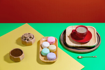 Black espresso coffee in a cup on the background