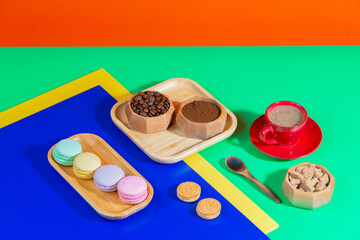 Black espresso coffee in a cup on the background