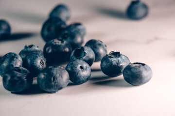 Closeup of blueberries on the table.