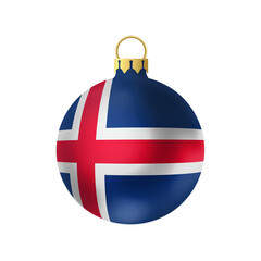 National Christmas ball. Fur- tree classic round toy on white background. Iceland