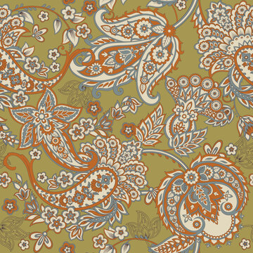 Damask paisley seamless vector pattern. Floral textile background