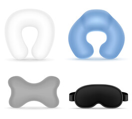 set pillows fand mask or sleeping in travel for transport vector illustration