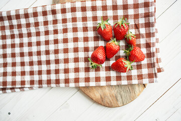 fresh strawberry summer fruit vitamins dessert checkered tablecloth