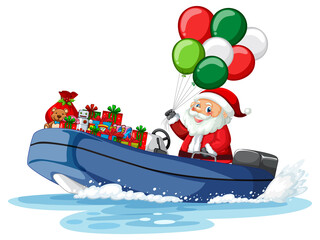 Père Noël sur le bateau avec ses cadeaux