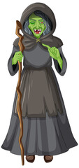 Groene oude heks karakter op witte achtergrond