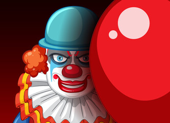 Visage de clown effrayant, furtivement derrière le ballon