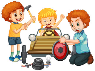 Kinderen die samen een auto repareren