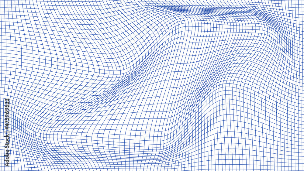 Poster perspective distorted white grid. digital background with wireframe wave. vector curve surface.
