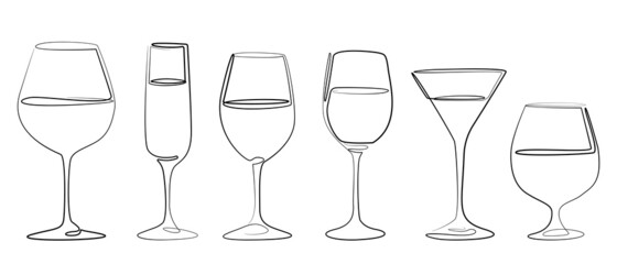 one line glass, continuous line drawing, wineglass