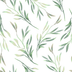 Spring foliage. Seamless pattern in a watercolor style. Background for fabric, wallpaper, postcards.