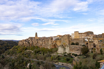 Pitigliano, Tuscany, Italy. Landscape of the picturesque medieval town founded in Etruscan time on...